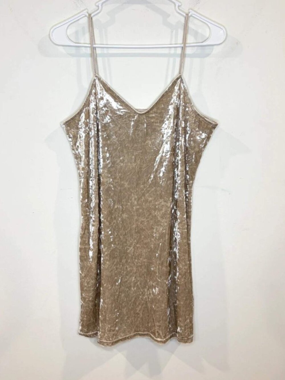 English Factory Crushed Velvet Mini Slipdress Sz S Champagne 90s Minimalist